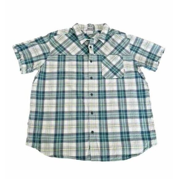 Columbia Mens Sz XXL Blue & Green Plaid Short Sleeve Button Front Shirt Outdoor - Picture 7 of 7
